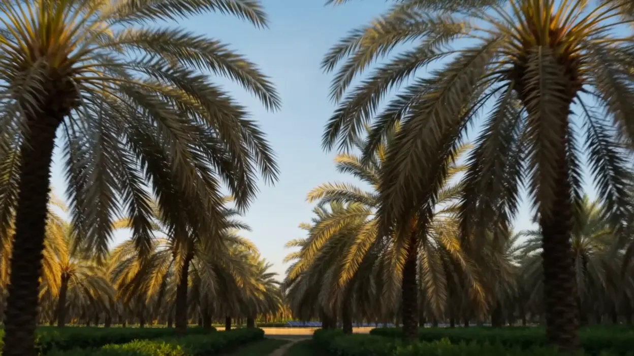 Date palm farm with solar power